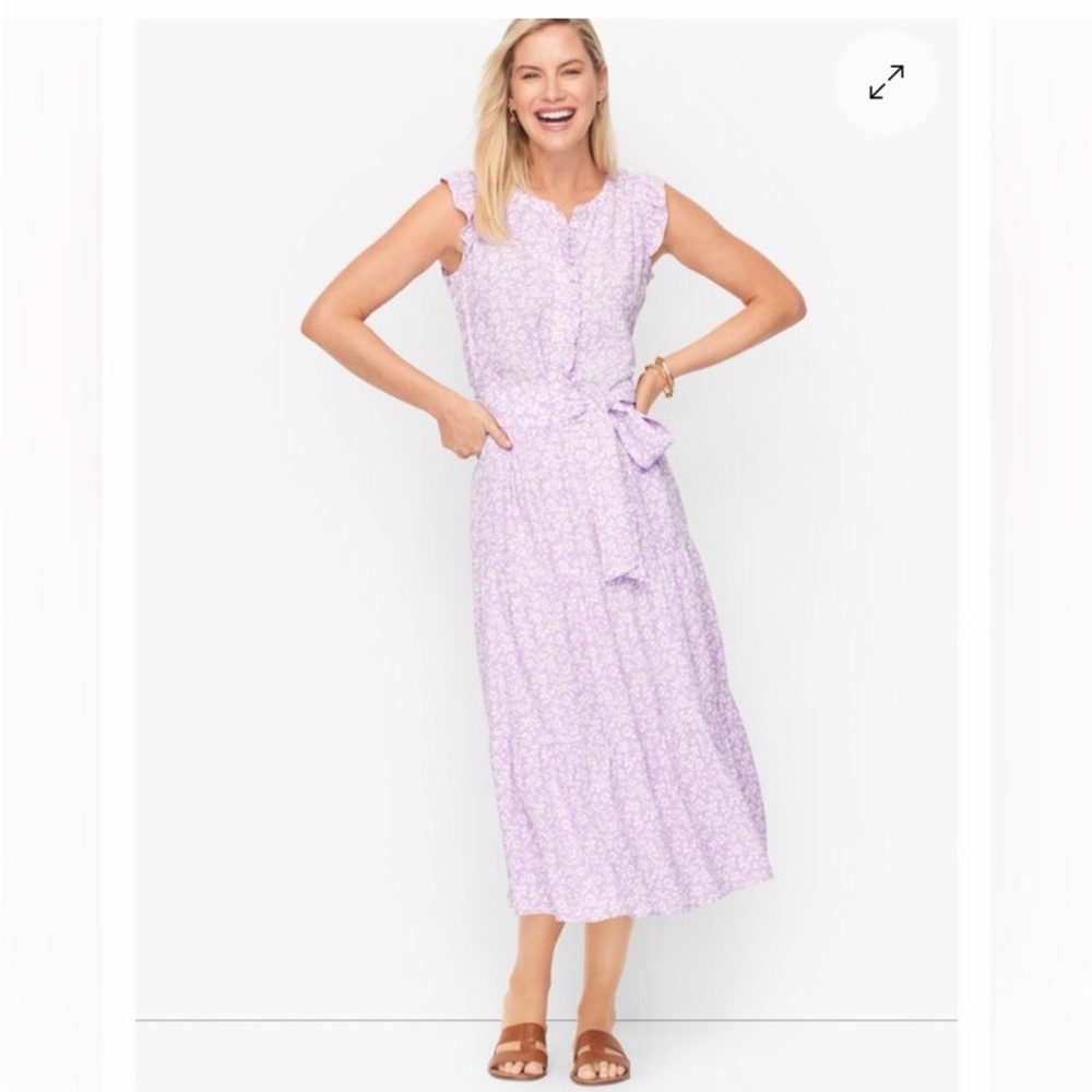 Talbots Petite 16P Lavender & White Floral Wrap Dress - Hard to Find Size!